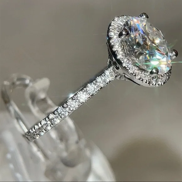 14k 3ct with Halo and pave band moissanite ring - Picture 5 of 12